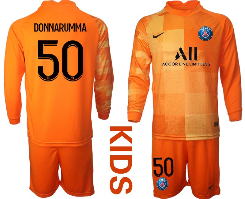 Youth 2021-2022 Club Paris St German orange red goalkeeper long sleeve #50 Soccer Jersey->customized soccer jersey->Custom Jersey